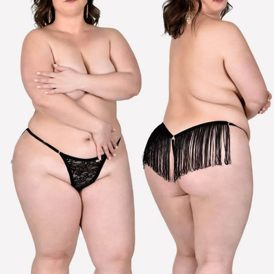 Sensualle - Calcinha Fio Dental Plus Size com Franja | Cor: Preto