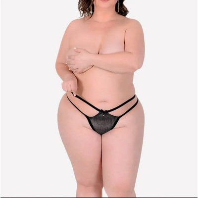 Foto 4 do produto Sensualle - Calcinha Fio Dental em Tule e Strappy Plus Size | Tamanho Único