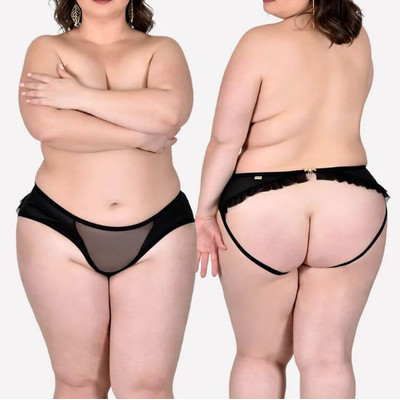 Sensualle - Calcinha Sexy Plus Size Aberta no Bumbum | Cor: Preto