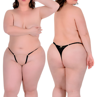 Calcinha Tanga Aberta com Bijuteria - Sensualle - Tamanho Único | Cor: Preto