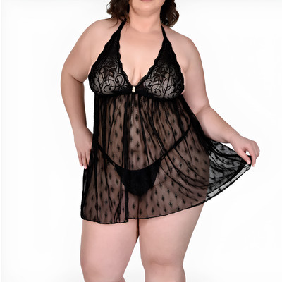 Foto 3 do produto Camisola em Tule e Renda e Abertura nas Costas - Sensualle | Plus Size | Disponível em 3 Cores