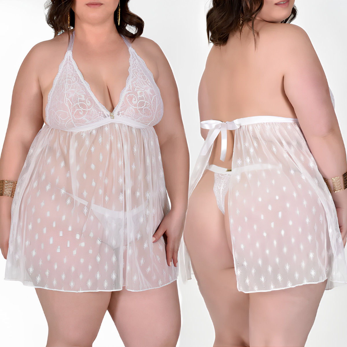 Camisola em Tule e Renda e Abertura nas Costas - Sensualle | Plus Size | Disponível em 3 Cores - 5