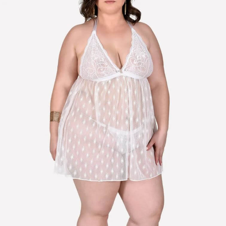 Camisola em Tule e Renda e Abertura nas Costas - Sensualle | Plus Size | Disponível em 3 Cores - 6