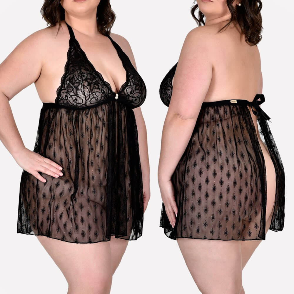 Camisola em Tule e Renda e Abertura nas Costas - Sensualle | Plus Size | Disponível em 3 Cores - 2