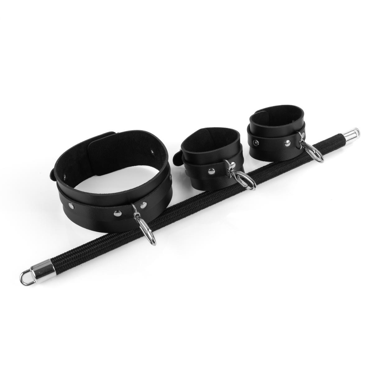 Separador de Braços com Par de Algemas e Coleira - New Star Couros Submissa | 50 x 2,2 cm - 2