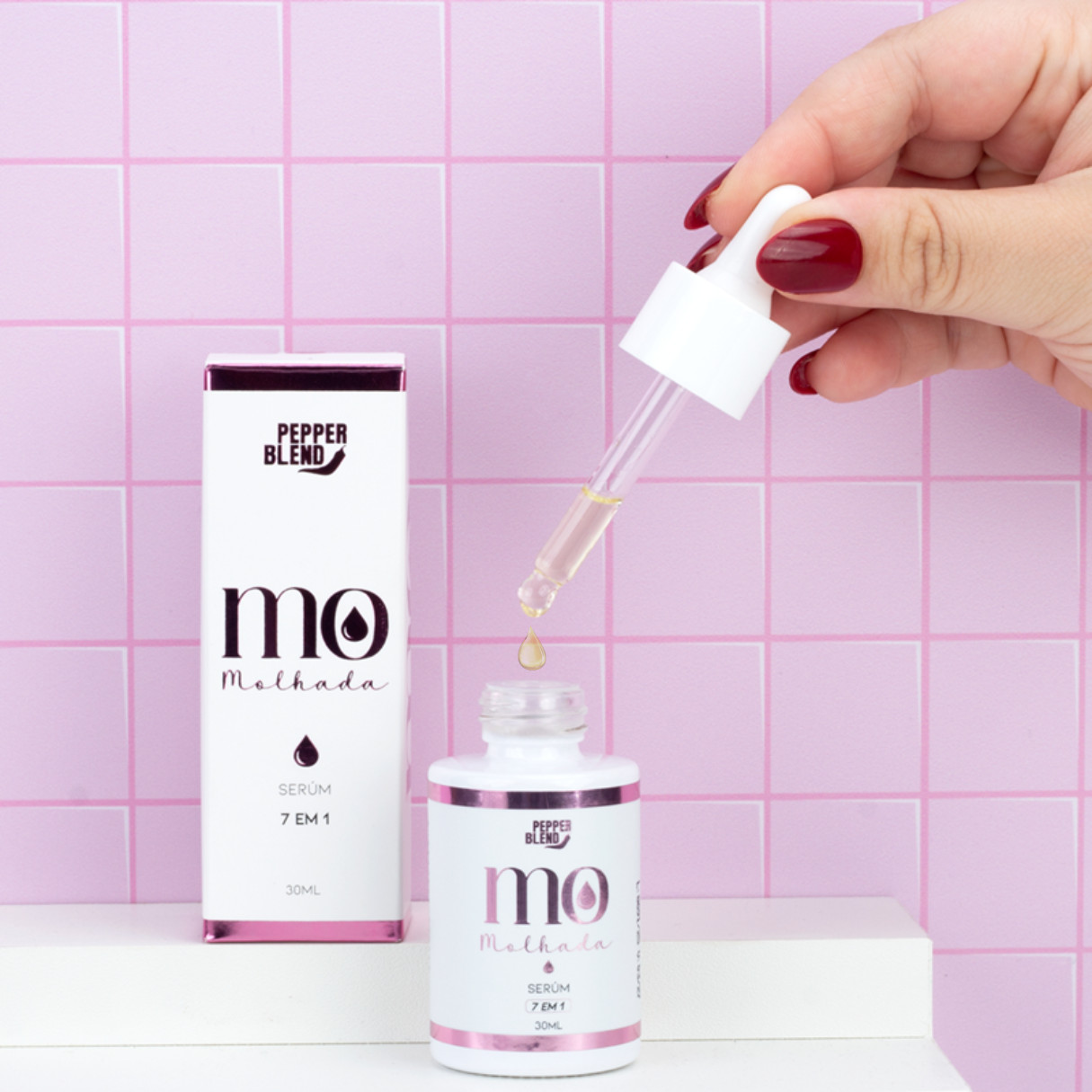 Sérum 7 em 1 à base de Óleo de Amêndoas e Rosa Mosqueta - Pepper Blend Mo Molhada | 30ml - 2