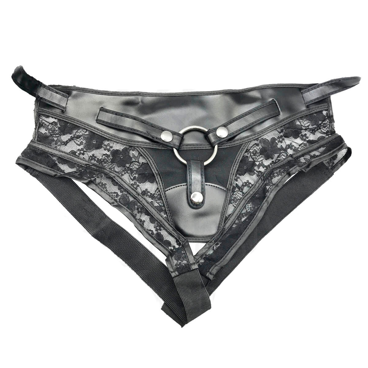 Cinta Peniana Ajustável em Courvin e Renda com 2 Próteses Translúcidas e 2 Argolas - Sex Coach - 2