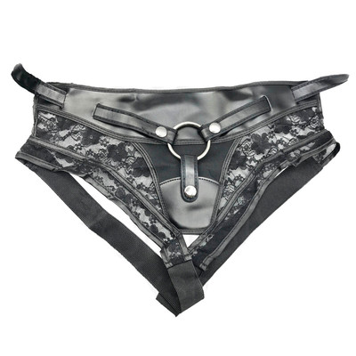 Foto 2 do produto Cinta Peniana Ajustável em Courvin e Renda com 2 Próteses Translúcidas e 2 Argolas - Sex Coach