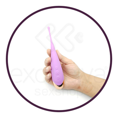 Foto 5 do produto Vibrador Estimulador de Clítoris Recarregável em Silicone com 7 Modos de Vibrações, Controle de Intensidade e 2 Pontas Diferentes - Dibe Sex Massager - 18 x 3,3 cm