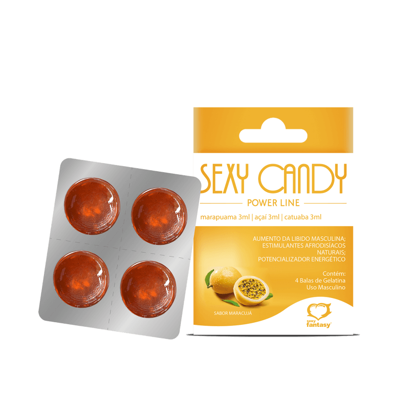 Sexy Candy - Bala Masculina de Maracujá que Melhora o Tempo de Ereção e Aumenta a Libido com Marapuama e Catuaba - Contém 4 Balas - 1