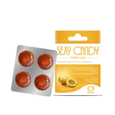 Sexy Candy - Bala Masculina de Maracujá que Melhora o Tempo de Ereção e Aumenta a Libido com Marapuama e Catuaba - Contém 4 Balas