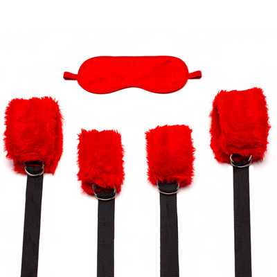Kit Bondage com Amarras e Venda de Pelúcia - Sexy Fantasy | Cor: Vermelho