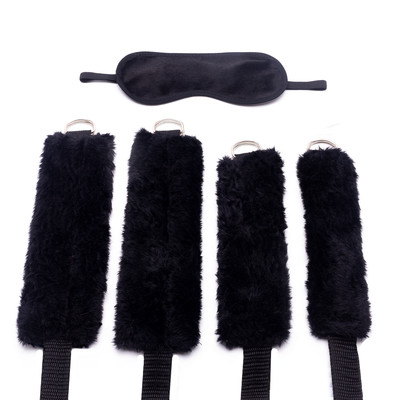 Kit Bondage com Amarras e Venda de Pelúcia - Sexy Fantasy | Cor: Preto