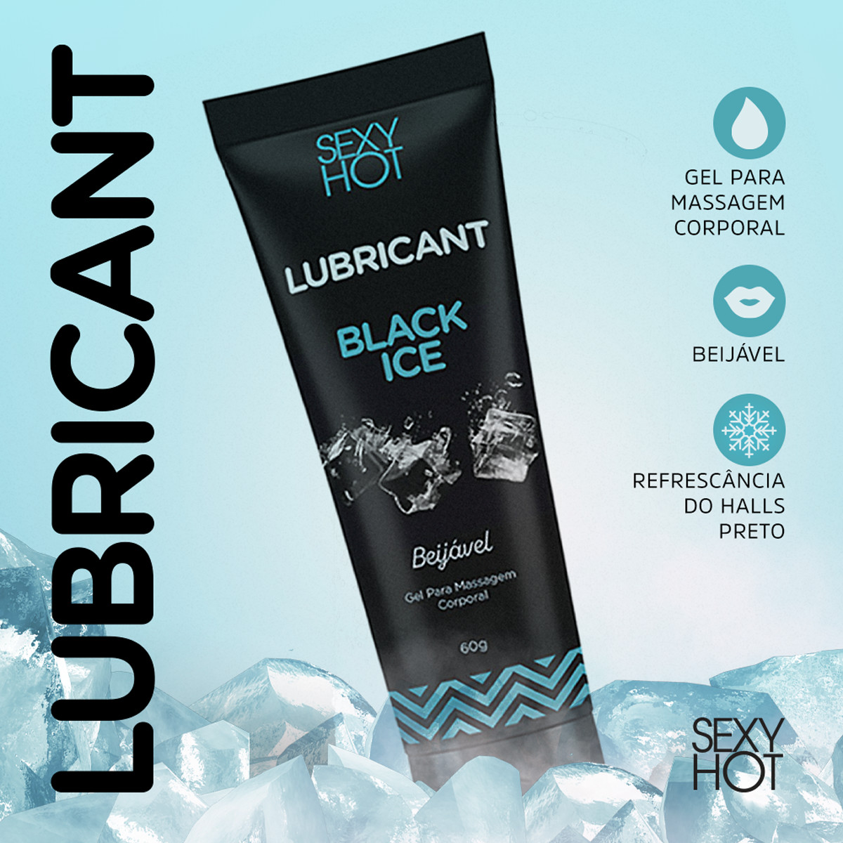 Gel para Massagem Corporal Beijável com Sensação de Refrescância - Sexy Hot Lubricant Black Ice | 60g - 2