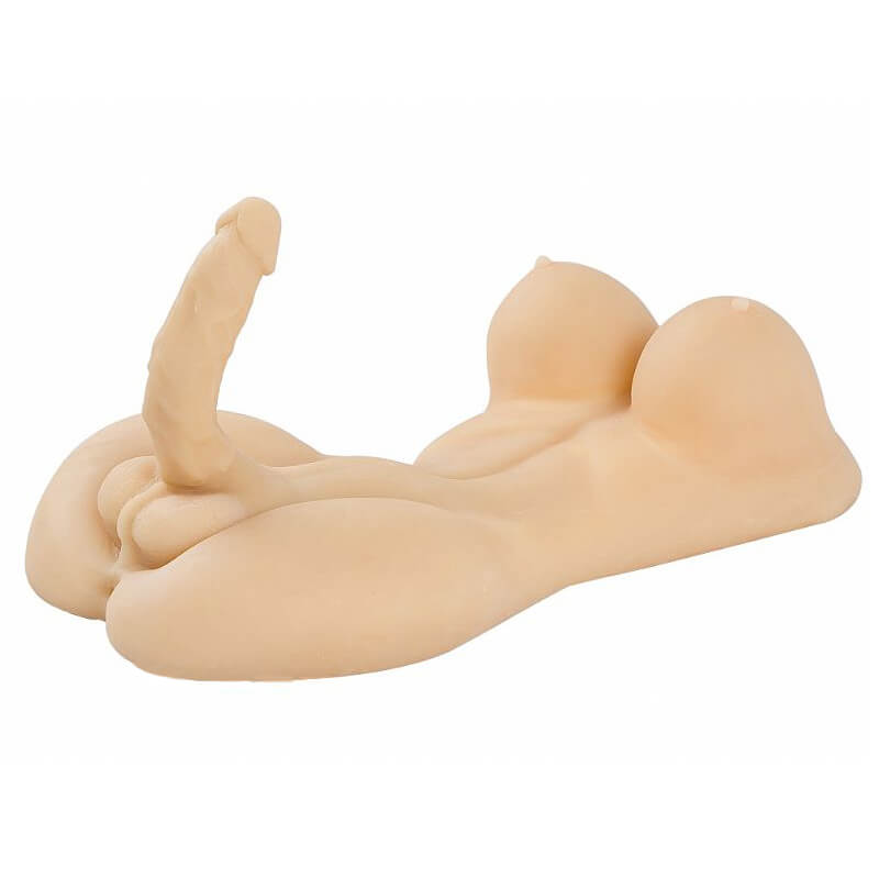 Meio Tronco em TPE com Seios Grandes e Pênis Realístico com Escroto - 61 x 33 cm - 3