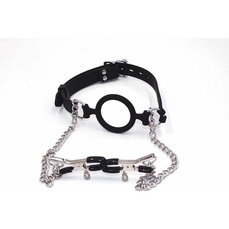 Sexy Import - Mordaça em Forma de Anel com Grampos de Mamilos - 3