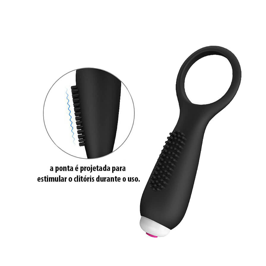 Anel Peniano com Vibro e Estimulador de Clítoris Texturizado - S-Hande Duets Vibrating Cock Ring | Cor: Preto - 5