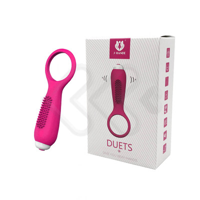 Foto 1 do produto S-Hande Duets Vibrating Cock Ring - Anel Peniano com Vibro e Estimulador de Clítoris Texturizado | Cor: Rosa