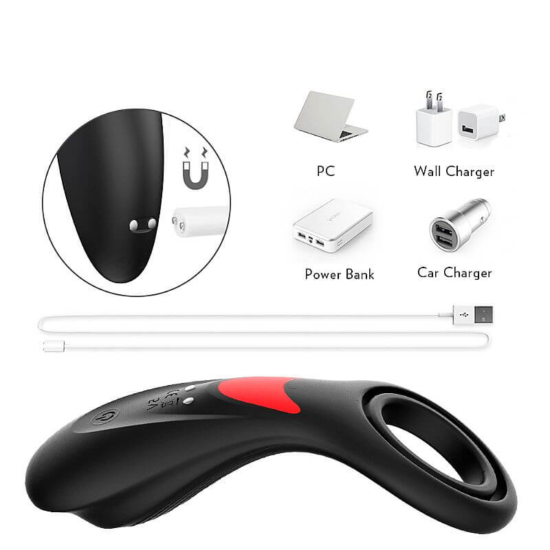 Anel Peniano e Escrotal, Recarregável com 9 Modos de Vibração e Controle Remoto sem Fio - S-Hande Rings | 12,5 x 3,7 cm - 4