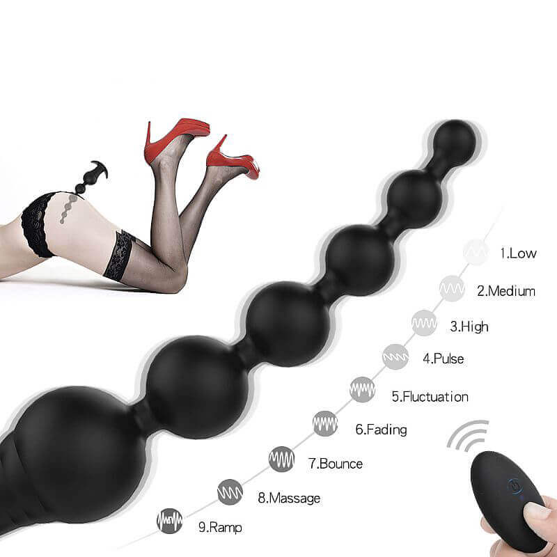 Plug Anal Recarregável Escalonado em Silicone com 9 Modos de Vibrações, Controle Remoto sem Fio e Certificação IPX7 À Prova De Água - S-Hande Tower-RCT - 20,5 x 4 cm | Cor: Preto - 3