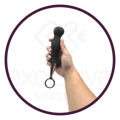 Foto 5 do produto Plug Anal Estimulador de Próstata em Silicone e Alça Plástica Removível - Silicone Butt Plug - 11,7 x 3,5 cm