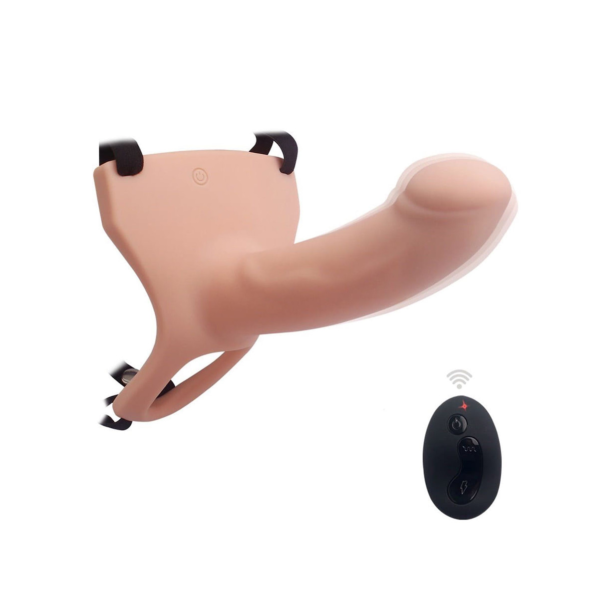 Capa Peniana com Glande Definida Preenchida, 10 Modos de Vibração, Modo Turbo, Controle Remoto e Cinta Ajustável - Aphrodisia Silicone Curved Dong | 13 x 3,2 cm - 3