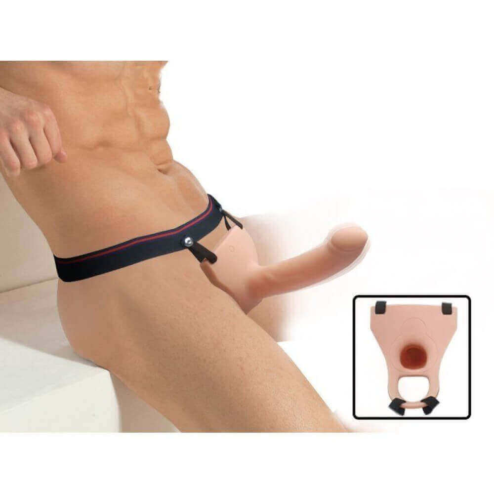 Capa Peniana com Glande Definida Preenchida, 10 Modos de Vibração, Modo Turbo, Controle Remoto e Cinta Ajustável - Aphrodisia Silicone Curved Dong | 13 x 3,2 cm - 11