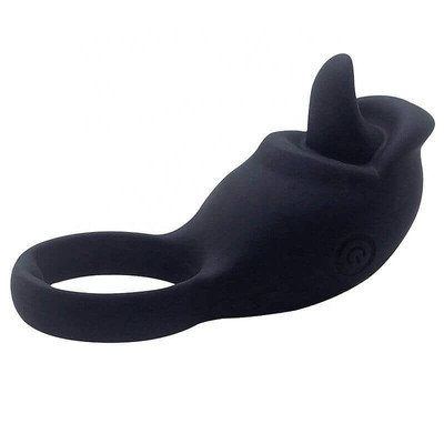 Foto 2 do produto Silicone Love Ring Tongue - Anel Peniano com Estimulador de Clítoris em Silicone com 10 Modos de Vibrações | Cor: Preto