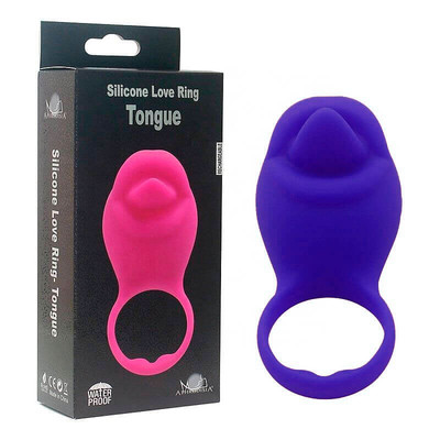 Foto 1 do produto Silicone Love Ring Tongue - Anel Peniano com Estimulador de Clítoris em Silicone com 10 Modos de Vibrações | Cor: Roxo
