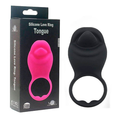 Foto 1 do produto Silicone Love Ring Tongue - Anel Peniano com Estimulador de Clítoris em Silicone com 10 Modos de Vibrações | Cor: Preto