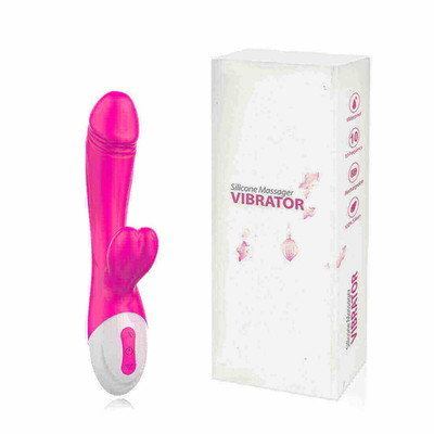 Foto 1 do produto Silicone Massager Vibrator - Vibrador Estimulador de Ponto G e Clítoris em Silicone com Prepúcio e Glande, Recarregável e com 10 Modos de Vibração - 20 x 3,4 cm