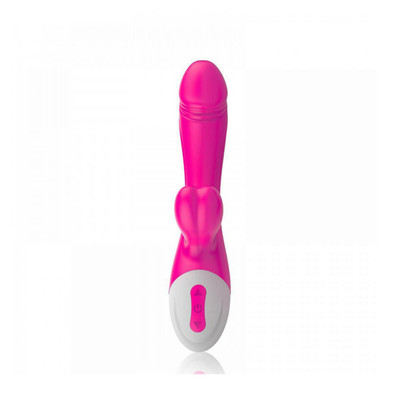 Foto 2 do produto Silicone Massager Vibrator - Vibrador Estimulador de Ponto G e Clítoris em Silicone com Prepúcio e Glande, Recarregável e com 10 Modos de Vibração - 20 x 3,4 cm