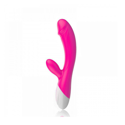 Foto 3 do produto Silicone Massager Vibrator - Vibrador Estimulador de Ponto G e Clítoris em Silicone com Prepúcio e Glande, Recarregável e com 10 Modos de Vibração - 20 x 3,4 cm