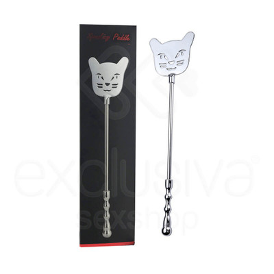 Foto 1 do produto Chibata em Aço com Formato de Gato com Cabo Anatômico - Spanking Paddle | 39,5 cm
