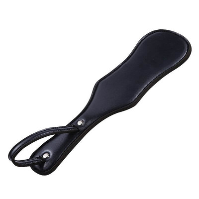 Foto 3 do produto Spanking Paddle - Palmatória em Couro com Formato de Violão e Rebites na Base com Alça de Segurança - 31,5 cm