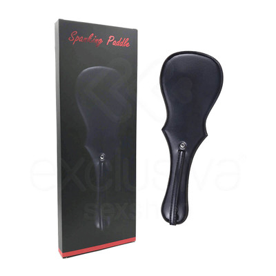 Foto 1 do produto Spanking Paddle - Palmatória em Couro com Formato de Violino e Suporte para Pegada com Rebite na Base - 33 cm