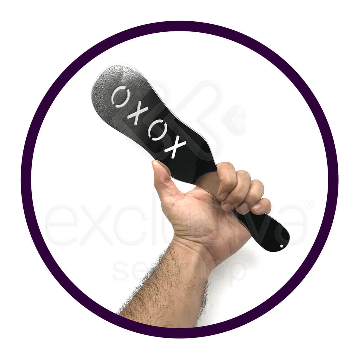 Spanking Paddle XOXO - Palmatória Feita em Aço com Anel de Segurança - 31 cm - 5