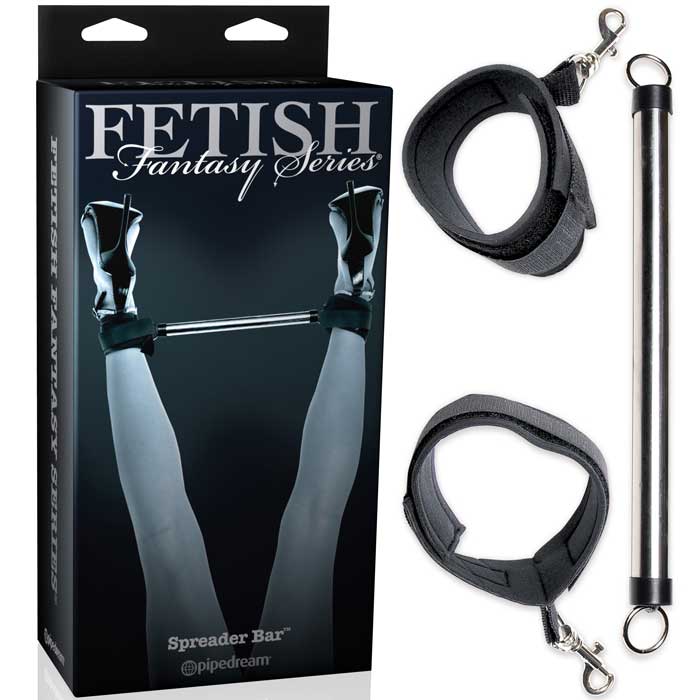 Spreader Bar - Separador de Pernas em Metal com Tornozeleira Preta e Fivelas de Ajuste - 26 x 2,5 cm - 1