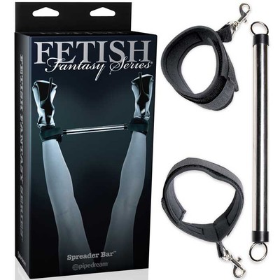 Foto 1 do produto Spreader Bar - Separador de Pernas em Metal com Tornozeleira Preta e Fivelas de Ajuste - 26 x 2,5 cm