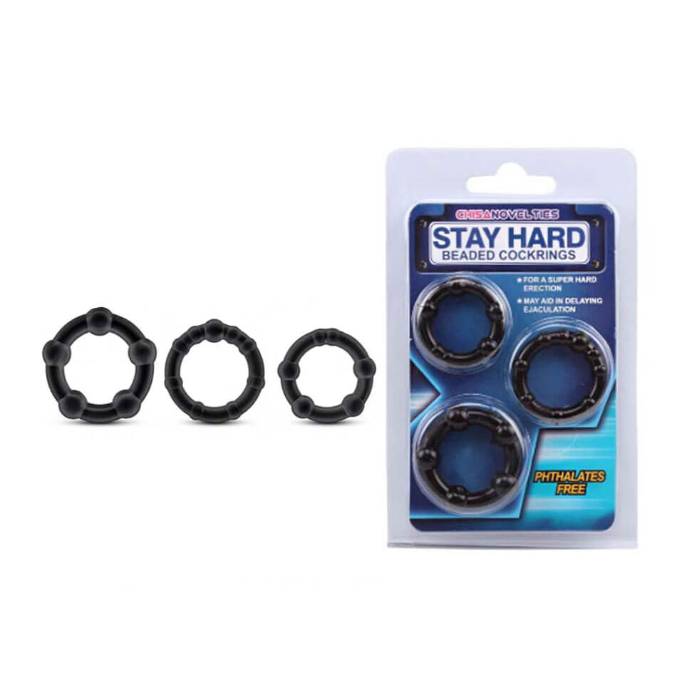 Kit com 3 Anéis Penianos em Tamanhos Diferentes com Esferas Massageadoras - Stay Hard Beaded Cockring | Disponível em 5 Cores - 5