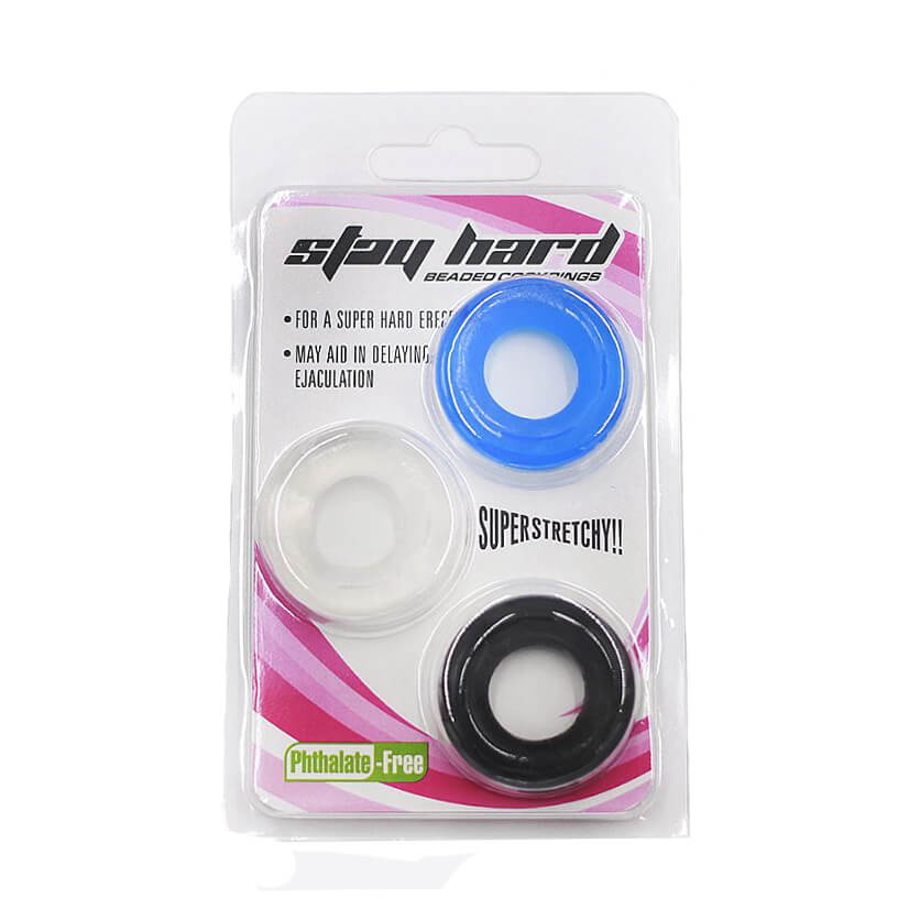 Stay Hard Beaded Cockrings - Kit com 3 Anéis Penianos Coloridos em Borracha - 1