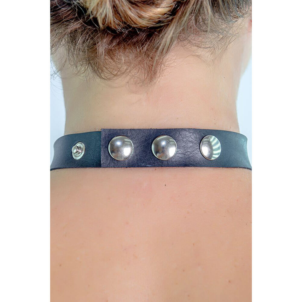 Steves Designer - Gargantilha em Couro Sintético com Spikes e Argola para Aplicação de Correntes - Tamanho Único - 3