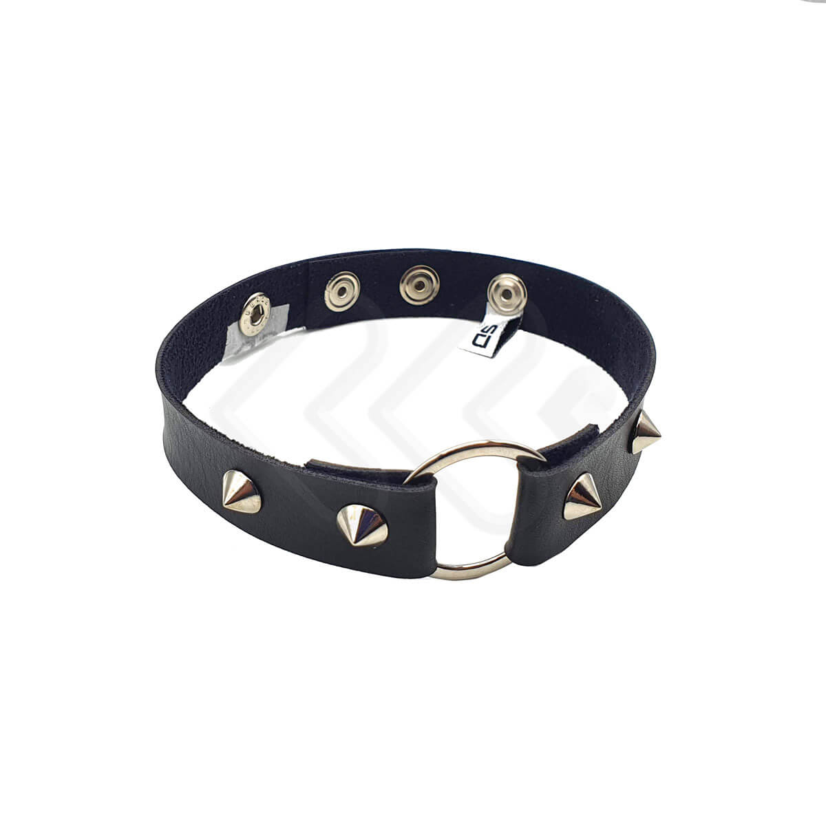 Steves Designer - Gargantilha em Couro Sintético com Spikes e Argola para Aplicação de Correntes - Tamanho Único - 4