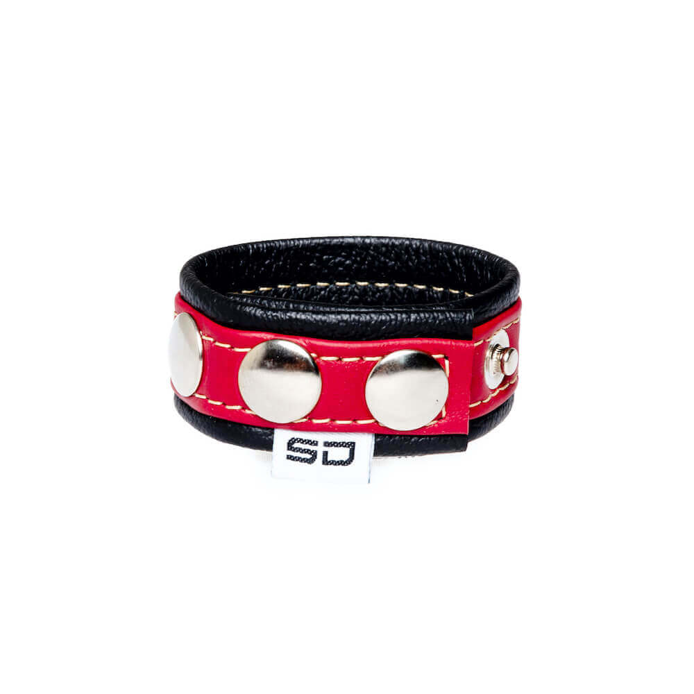 Steves Designer - Anel Peniano Ajustável em Couro | Cor: Preto com Detalhe Vermelho - 1