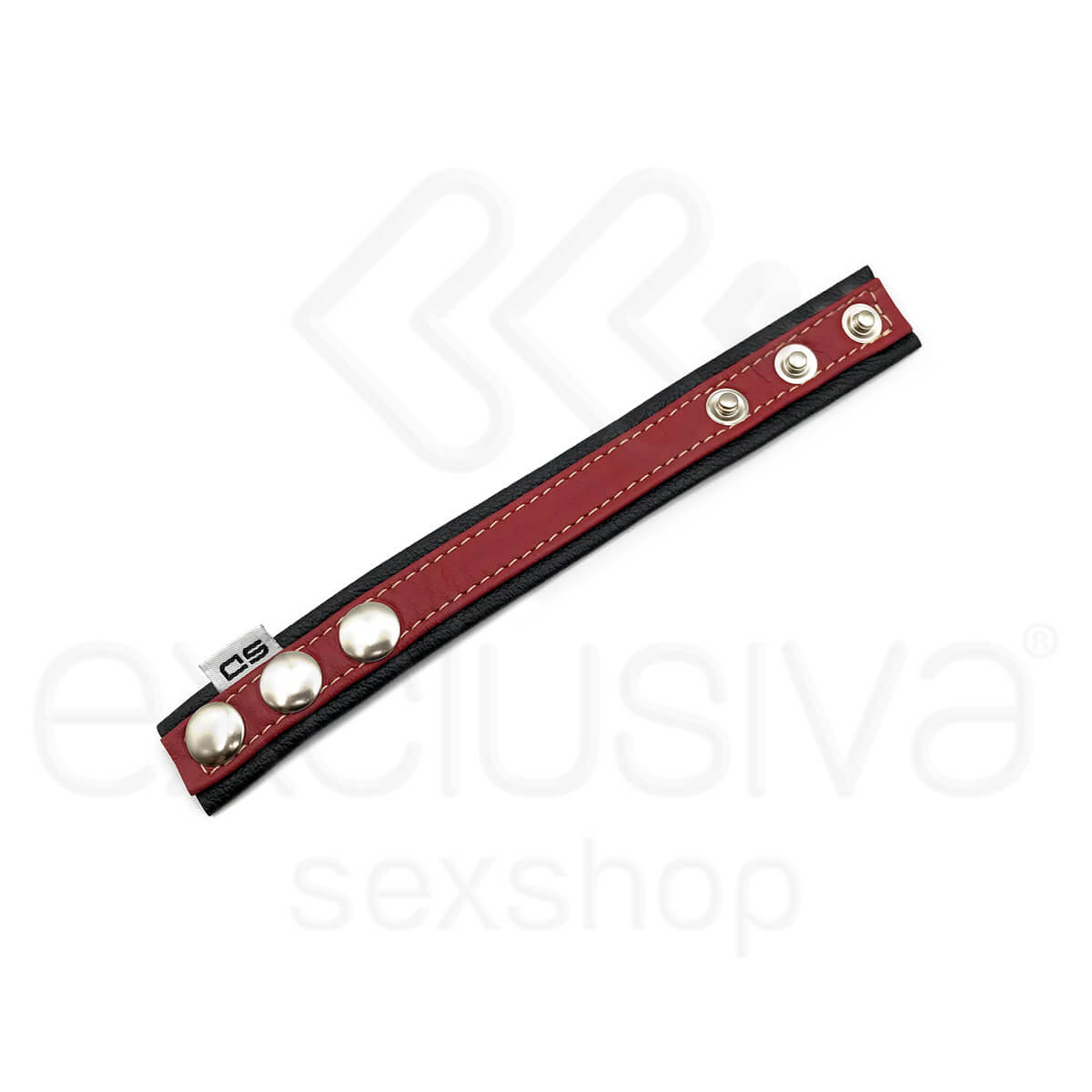 Steves Designer - Anel Peniano Ajustável em Couro | Cor: Preto com Detalhe Vermelho - 2