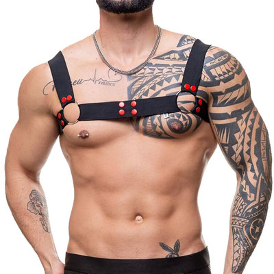 Arreio Harness Elástico com Argolas e Botões Vermelhos - Steves Designer