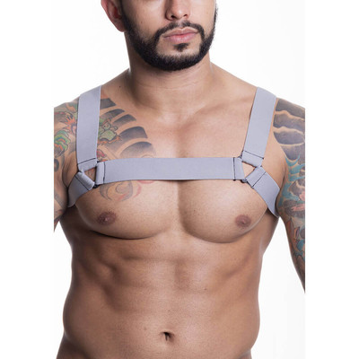 Steves Designer - Arreio Harness Masculino em Elástico com Argola em Triângulo | Cor: Cinza