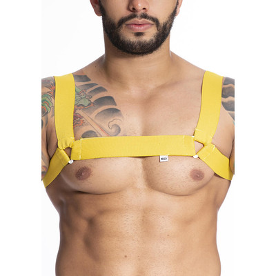 Steves Designer - Arreio Harness Masculino em Elástico com Argola em Triângulo | Cor: Amarelo