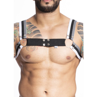 Foto 1 do produto Steves Designer - Arreio Harness Masculino em Elástico Tricolor e Argolas