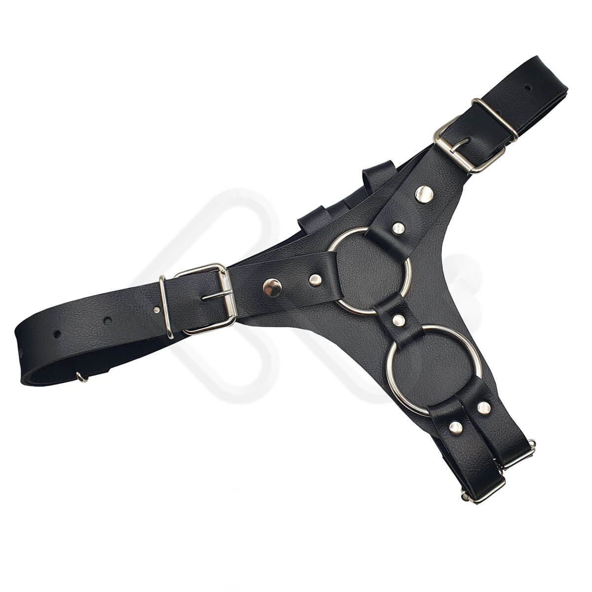 Cinta Peniana em Couro Sintético com Duas Próteses para Dupla Penetração - Steves Designer - 3